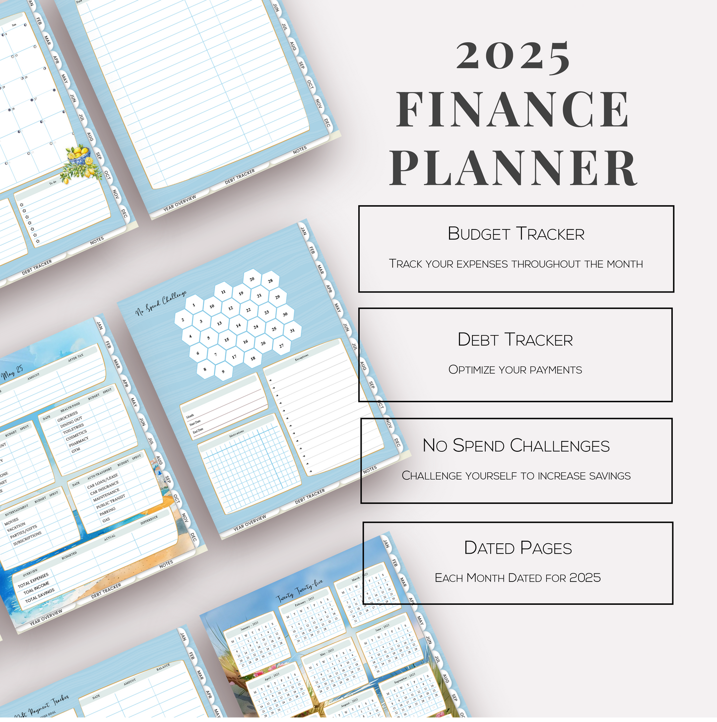 Finance by the Sea - Monthly Digital 2025 Financial Planner