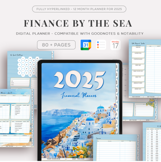 Finance by the Sea - Monthly Digital 2025 Financial Planner